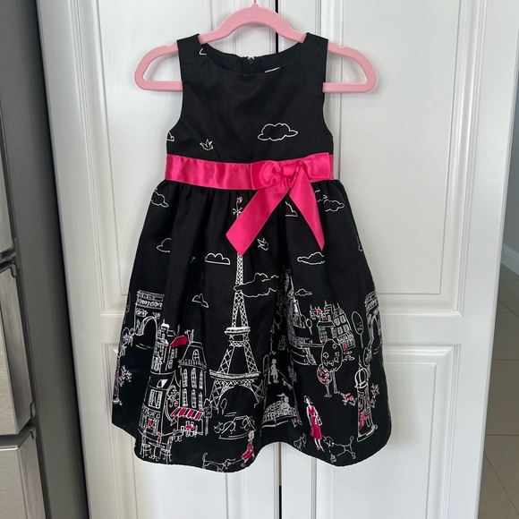 Rare Editions Paris Eiffel Tower black and fuchsia dress size 4 - Picture 3 of 9